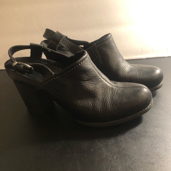 Timberland Shoes - Timberland Black Leather Sling Back Heels Womens 8.5